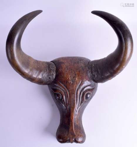 A RARE 18TH/19TH CENTURY INDIAN CARVED WOOD NANDI BULL