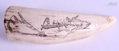 A 19TH CENTURY CARVED SAILORS SCRIMSHAW WHALE TOOTH