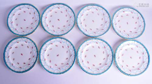 A SET OF EIGHT MINTON JEWELLED TURQUOISE PLATES made