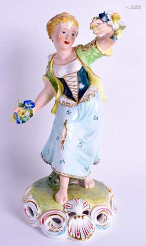 A 19TH CENTURY DERBY FIGURE OF A GIRL modelled holding