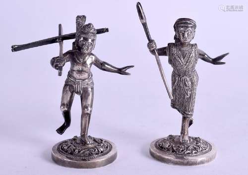 A PAIR OF SOLID SILVER EASTERN FIGURES, in the form of