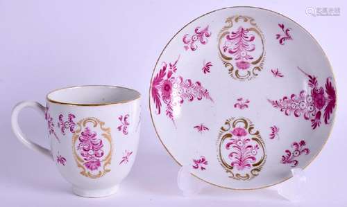 AN 18TH CENTURY WORCESTER COFFEE CUP AND SAUCER painted