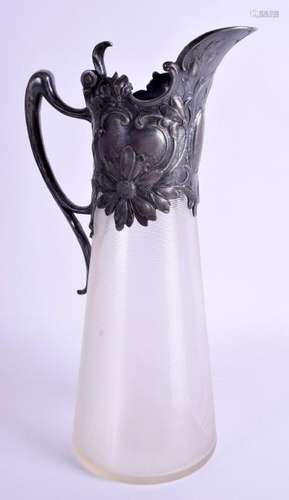 AN ART NOUVEAU WMF SILVER PLATED RIBBED CLARET JUG. 33