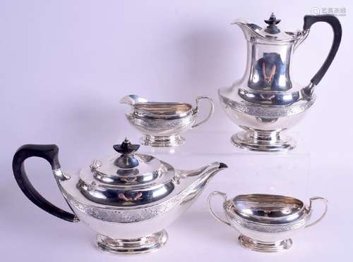 A SOLID SILVER TEA SET BEARING LONDON HALLMARKS, tea