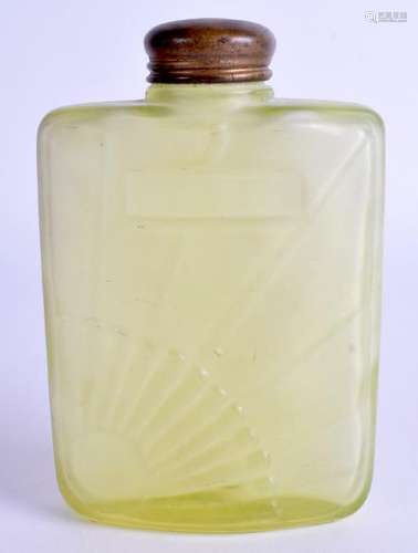 A STYLISH ART DECO LIME GREEN GLASS SCENT BOTTLE