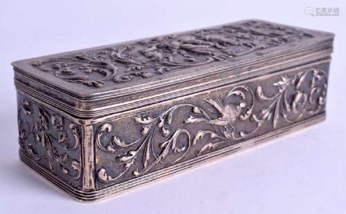 A DUTCH SILVER BOX, decorated with figures dancing in a