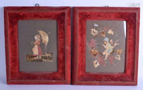 A RARE PAIR OF 19TH CENTURY RED VELVET FRAMES depicting