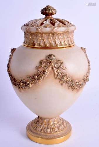 A ROYAL WORCESTER POT POURRI VASE AND COVER with inner