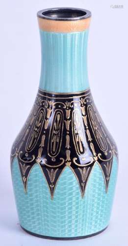 A FINE ART DECO SILVER BLUE AND BLACK ENAMEL VASE. 3.8