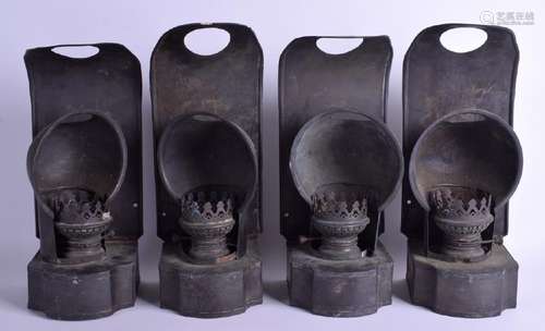 A set of four weathered copper ship's oil lamps, c.