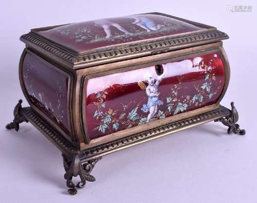 A 19TH CENTURY FRENCH BRONZE AND LIMOGES ENAMEL CASKET