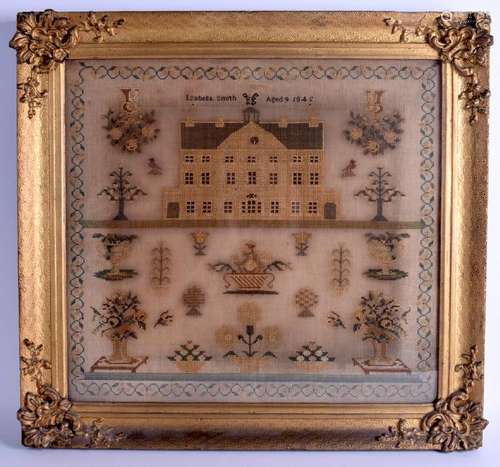 A LARGE MID 19TH CENTURY FRAMED EMBROIDERED SAMPLER by