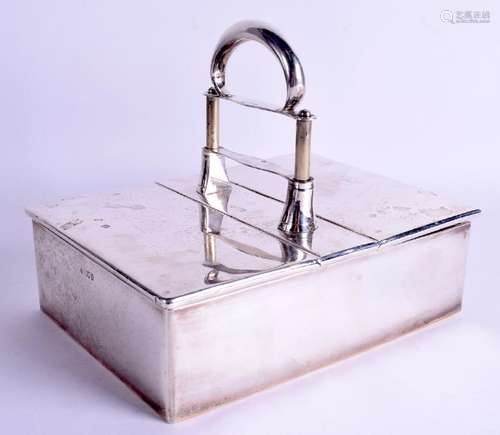 A SOLID SILVER CIGAR BOX BY STEWART DAWSON & CO LTD,