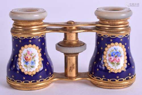 A LOVELY PAIR OF AN ANTIQUE FRENCH BRASS ENAMEL AND