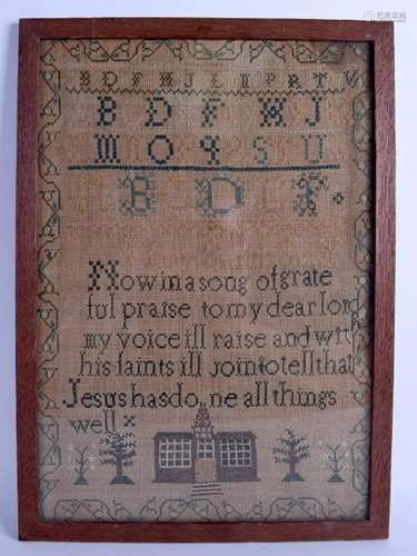 A 19TH CENTURY FRAMED EMBROIDERED SAMPLER by Mary