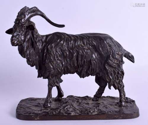 AN ANTIQUE BRONZE FIGURE OF A MOUNTAIN GOAT in the