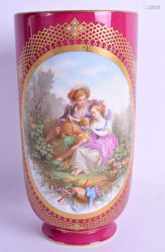 A 19TH CENTURY FRENCH PARIS PORCELAIN VASE painted with