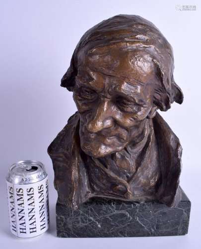 A LARGE 1920S BRONZE BUST OF AN OLD MAN modelled upon a