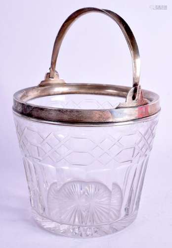 A SILVER MOUNTED CRYSTAL GLASS BUCKET, etched with