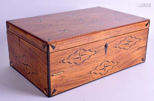 A FINE ANTIQUE SATINWOOD AND EBONY ELEVATED WRITING BOX