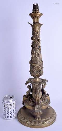 A LARGE 19TH CENTURY FRENCH BRONZE LAMP with figural