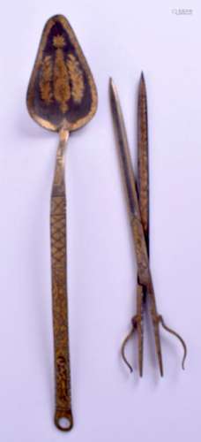 AN ISLAMIC SUFI GOLD INLAID IRON SPOON with similar