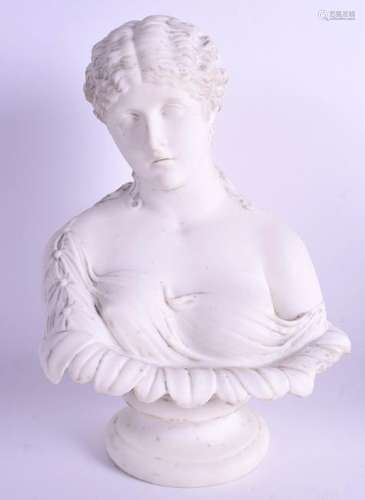 A 19TH CENTURY PARIAN WARE BUST OF CLYTIE. 30 cm x 17