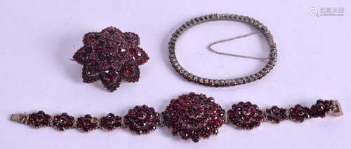 A 19TH CENTURY GARNET BROOCH, together with a bangle