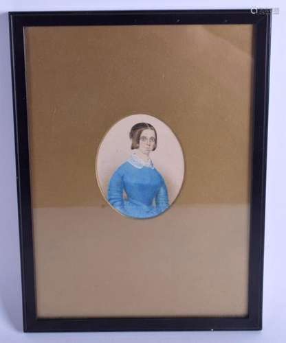 A REGENCY WATERCOLOUR depicting a female in a blue