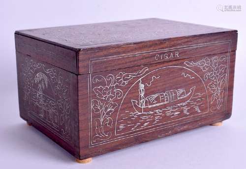 AN EARLY 20TH CENTURY INDIAN SILVER INLAID BOX AND