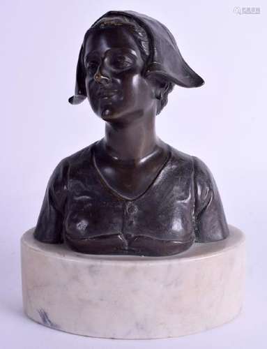 A 19TH CENTURY BRONZE BUST OF A PRETTY FEMALE modelled