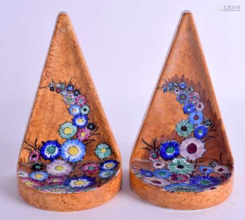 A RARE PAIR OF CARTON WARE POTTERY TRIANGULAR BOOKENDS