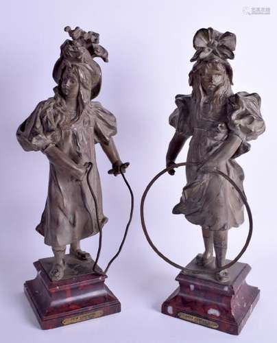 A PAIR OF ANTIQUE FRENCH SPELTER FIGURES OF GIRLS. 37