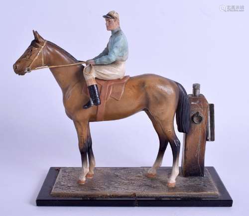 AN ART DECO COLD PAINTED SPELTER HORSE TABLE LIGHTER