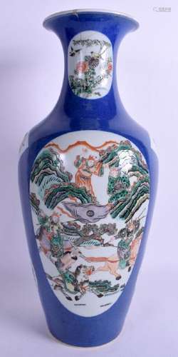 A 19TH CENTURY CHINESE FAMILLE VERTE POWDER BLUE VASE