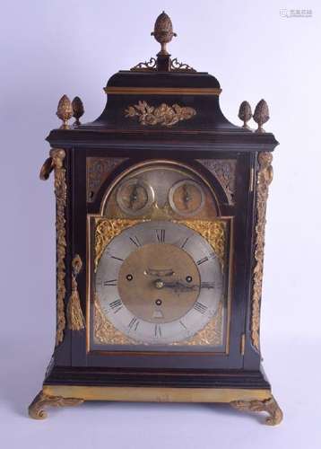 A FINE AND RARE MID 18TH CENTURY EBONISED BRACKET CLOCK