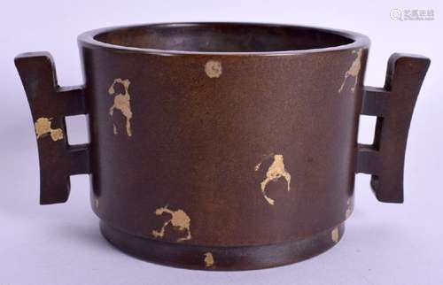 A CHINESE TWIN HANDLED GOLD SPLASH CENSER probably late