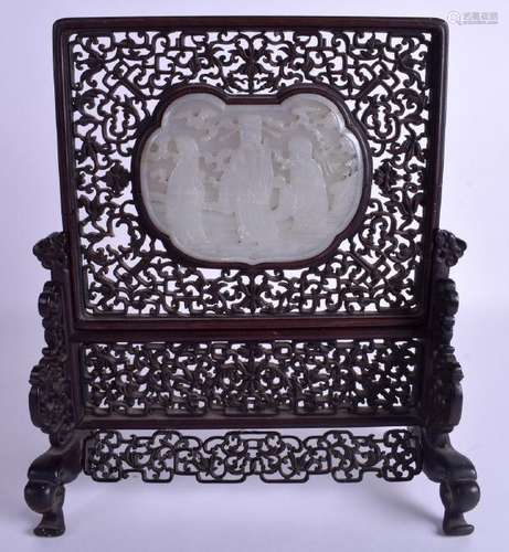 A 19TH CENTURY CHINESE CARVED HONGMU JADE SCHOLARS