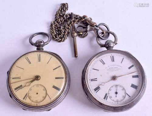 TWO ANTIQUE SILVER POCKET WATCHES. 4.5 cm wide. (2)