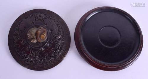 A GOOD 19TH CENTURY CHINESE HONGMU AND JADE CENSER