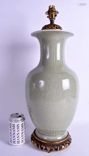 A GOOD 19TH CENTURY CHINESE CELADON VASE converted to a