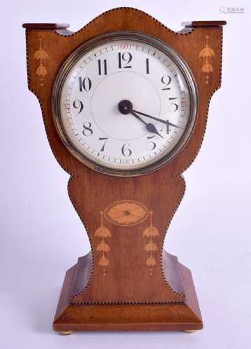 AN EDWARDIAN MAHOGANY INLAID MANTEL CLOCK. 24 cm x 12