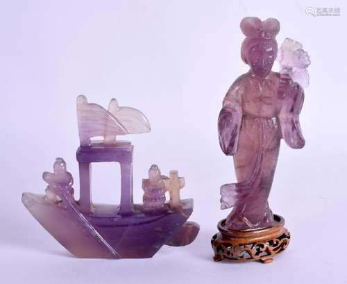 AN EARLY 20TH CENTURY CHINESE CARVED AMETHYST BOAT