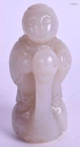 A 19TH CENTURY CHINESE CARVED GREY WHITE JADE BOY