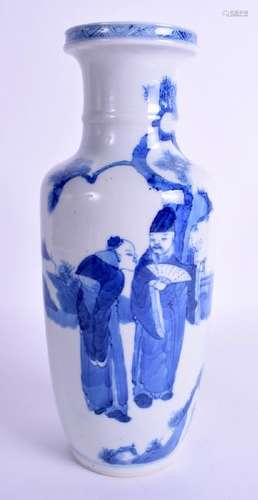 A 19TH CENTURY CHINESE BLUE AND WHITE ROULEAU VASE