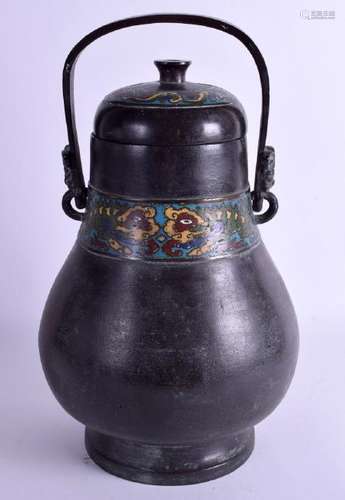 A LARGE 19TH CENTURY CHINESE CHAMPLEVÉ ENAMEL VASE AND