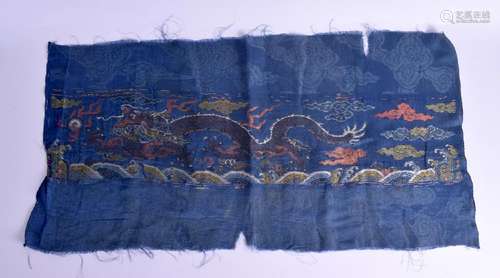 A PAIR OF 17TH CENTURY CHINESE BLUE SILK WORK PANELS