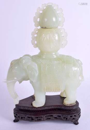 A RARE EARLY 20TH CENTURY CHINESE JADE ELEPHANT CENSER