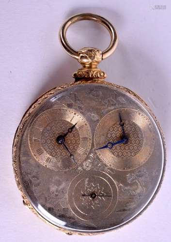 A RARE ANTIQUE 18CT GOLD DOUBLE TIME KEEPER POCKET