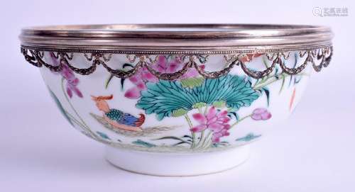 A 19TH CENTURY CHINESE FAMILLE ROSE SILVER MOUNTED BOWL